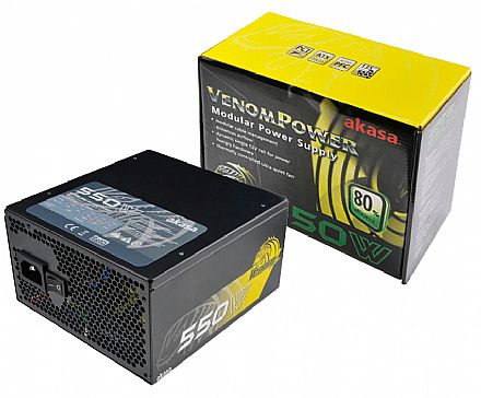 Fonte 550W Akasa Venom Power - PFC Ativo - Eficiência 80% - AK-PA055AM01