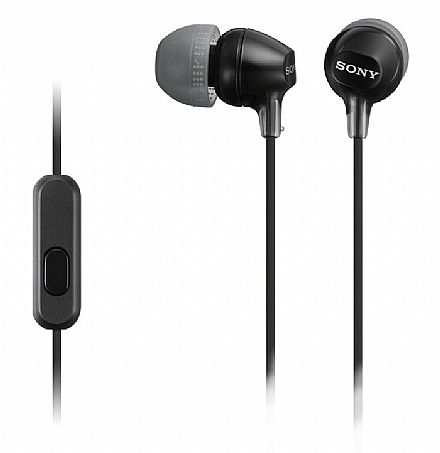 Fone de Ouvido Intra Auricular Sony MDR-EX15AP - com Microfone - Conector P2 - Preto