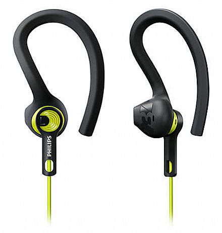 Fone de Ouvido Esportivo Actionfit Philips SHQ1400CL/00 - 3 tipos de fone em 1 - Cabo reforçado - Conector P2 - Preto e Amarelo