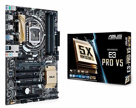 Placa Mãe Asus E3-PRO V5 (LGA 1151 - DDR4 2133) Chipset Intel C232 - iluminado por LED - 5X Protection II