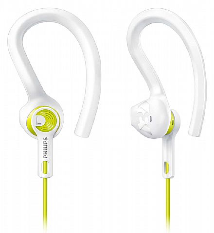 Fone de Ouvido Esportivo Actionfit Philips SHQ1400LF/00 - 3 tipos de fone em 1 - Cabo reforçado - Conector P2 - Branco e Amarelo