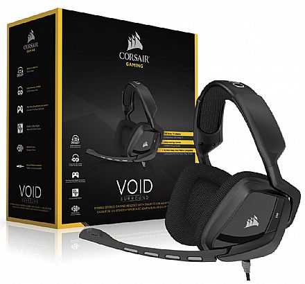 Headset Gamer Corsair Void Surround CA-9011146-EU - Conector P2 - Adaptador USB - Dolby 7.1 - com Cancelamento de Ruidos - Preto