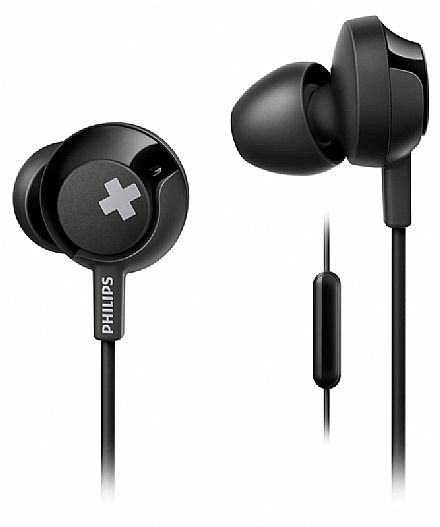 Fone de Ouvido Philips Bass+ - Intra Auricular - com Microfone - Conector P2 - Preto - SHE4305BK/00