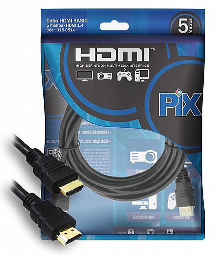 Cabo HDMI 1.4 - 5 Metros - 1080p Full HD - Chip SCE PIX 018-0514