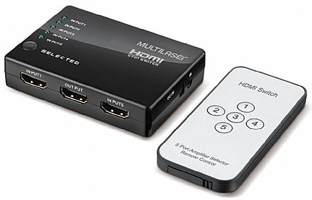 Switch HDMI com 5 Entradas - com Controle Remoto - Multilaser WI346