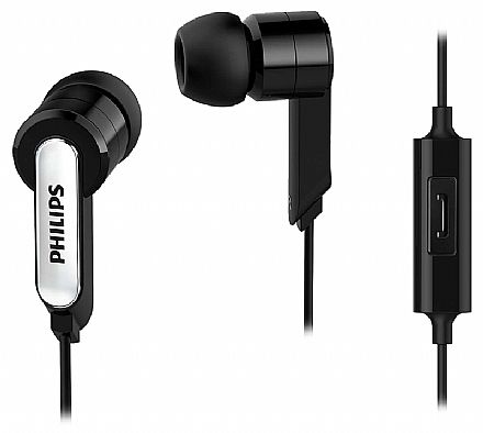 Fone de Ouvido Intra-Auricular Philips SHE1405BK/10 BR - com Microfone - Conector P2 - Preto