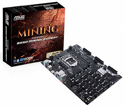 Asus B250 MINING EXPERT - (LGA 1151 - DDR4 2400) - Chipset Intel B250 - 18 PCIe x1 + 1 PCIe x16 - Ideal para Mineração
