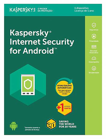 Kaspersky Internet Security for Android - licença de 1 ano - 1 Dispositivo + 1 Licença Grátis - Versão Download