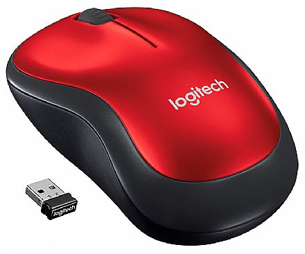 Mouse sem Fio Logitech Wireless M185 - 2.4GHz - Vermelho - 910-003635