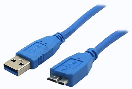 Cabo USB 3.0 para HD Externo - 1 metro - USB para USB Micro B - 5GB/s - Azul