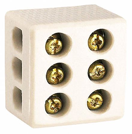 Conector Tripolar de Porcelana Lorenzetti - Fios de até 10mm - 50A/250V - com 3 Bornes - 1422-FP