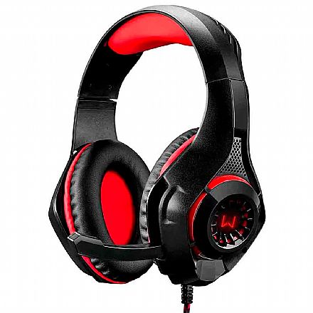 Headset Gamer Multilaser Warrior PH219 - LED Vermelho - Conector P3 + Adaptador P2 - USB para energia