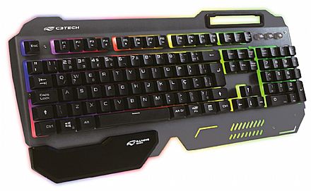 Teclado Gamer C3Tech - Teclas Antighosting - 1ms - Iluminação LED - com Apoio de Pulso e Suporte para Smartphone - KG-200BK