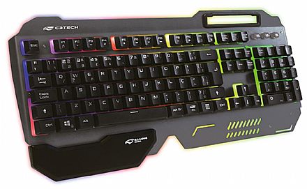 Teclado Gamer C3 Tech - Teclas Antighosting - 1ms - Iluminação LED - com Apoio de Pulso e Suporte para Smartphone - KG-200BK