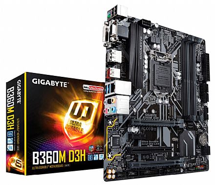 Gigabyte B360M D3H - LGA 1151 - DDR4 2666) - Chipset Intel B360 - 8ª Geração Coffee Lake - Slot M.2 - Micro ATX