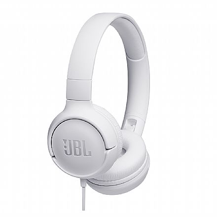 Fone de Ouvido JBL Tune T500 - Dobrável - com Microfone - Conector P2 - Branco - JBLT500WHT