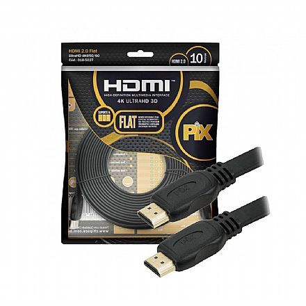 Cabo HDMI 2.0 Flat - 10 Metros - 4K UltraHD HDR 60Hz / 1080p Full HD 120Hz - 018-5027