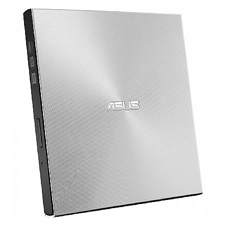Gravador DVD Externo Asus Ultra Slim ZenDrive U9M - Portátil - Conexão por USB e USB-C - Prata - SDRW-08U9M-U/SIL