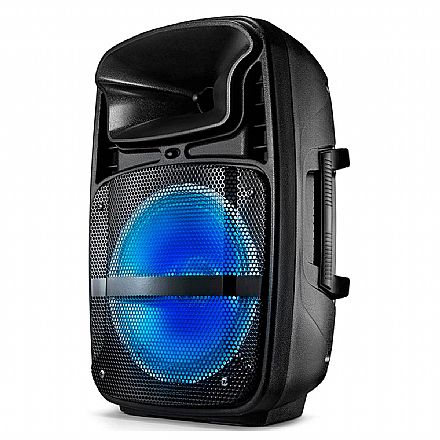 Caixa Amplificada Multilaser SP293 - Bluetooth, USB e SD - Rádio FM - Entrada para Microfone - Iluminação LED - Preto