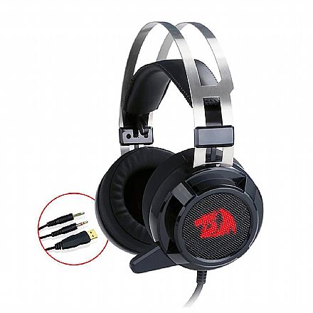 Headset Redragon Siren - com Microfone e LED - Driver de Vibração - Conector P3 e Alimentação USB - H301