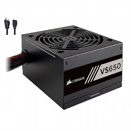 Fonte 650W Corsair VS650 - PFC Ativo - 80% Eficiência - 80 PLUS® White - com Cabo de Força - CP-9020172-BR