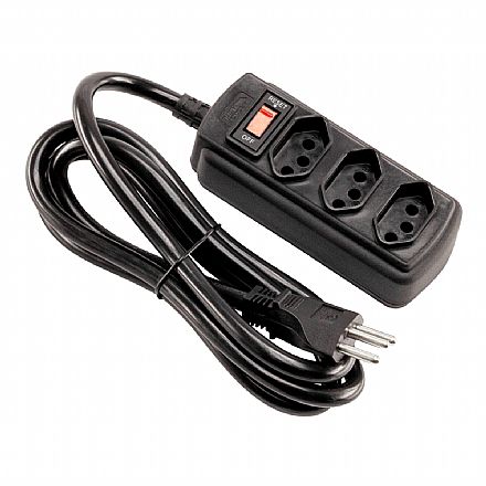 Filtro de linha 3 tomadas Forceline - Bivolt - 20A - Padrão 3 pinos - Preto - 0060300011