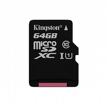 Cartão 64GB Micro SD - Classe 10 - Velocidade até 80MB/s - Kingston SDCS/64GBSP