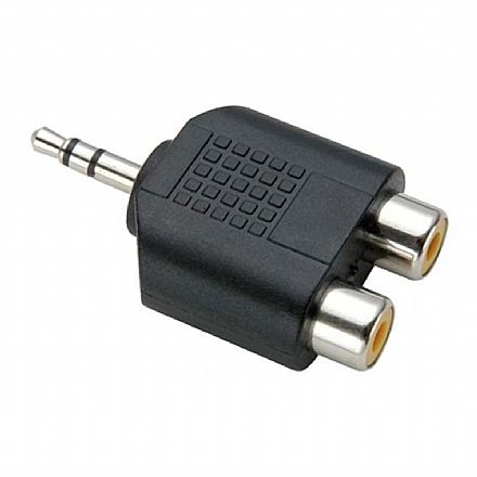 Adaptador de Audio P2 Stereo para 2 RCA - (P2 3,5mm Macho X 2 RCA Fêmea)