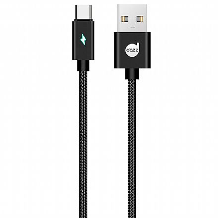 Cabo USB-C para USB - 90cm - USB Tipo C - Preto - com Indicador LED - Nylon Entrelaçado - Dazz 6013648