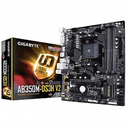 Placa Mãe Gigabyte GA-AB350M-DS3H (AM4 - DDR4 3200 O.C.) - Chipset AMD B350 - Slot M2 - USB 3.1 - Micro ATX
