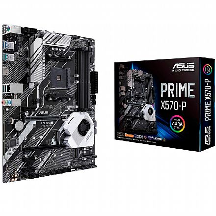Placa Mãe Asus Prime X570-P (AM4 - DDR4 4400 O.C) - Chipset AMD X570 - USB 3.2 Geração 2 - Slots M.2 - LED RGB - ATX
