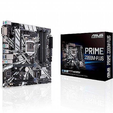 Placa Mãe Asus Prime Z390M-PLUS (LGA 1151 - DDR4 4266) Chipset Intel Z390 - USB 3.1 Geração 1 - Slots M.2 - LED RGB - mATX