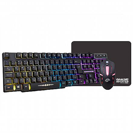 Kit Teclado e Mouse Gamer K-Mex com Mousepad - Preto - 1000dpi - ABNT2 - com LED - KM5228 / MOA833 / FXX2218