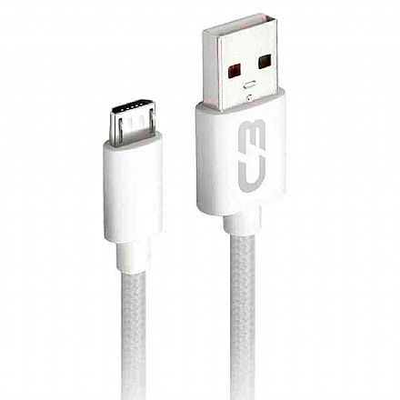 Cabo Micro USB para USB - 2 Metros - Branco - C3Tech CB-M21WH C3PLUS