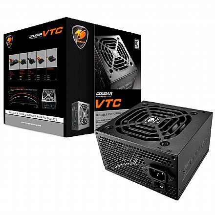 Fonte 500W Cougar VTC500 - PFC Ativo - Eficiência 84% - 80 PLUS® White - VTC500