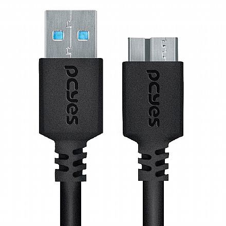 Cabo USB 3.0 para HD Externo - 1 metro - USB para USB Micro B - 5GB/s - Preto - PCYes PUAMCM3-1