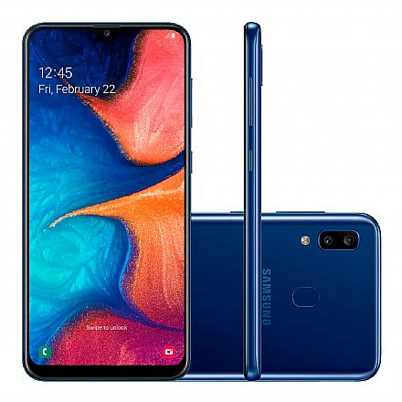 Smartphone Samsung Galaxy A20 - Tela 6.4" Super AMOLED Infinita, 32GB, Dual Chip 4G, Câmera Dupla 13MP - Azul - SM-A205G - Open Box