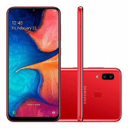 Smartphone Samsung Galaxy A20 - Tela 6.4" Super AMOLED Infinita, 32GB, Dual Chip 4G, Câmera Dupla 13MP - Vermelho - SM-A205G - Open Box