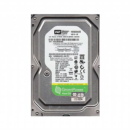 HD 500GB SATA - 7200RPM - 32MB Cache - Western Digital - WD5000AVDS / WD5000AZLX