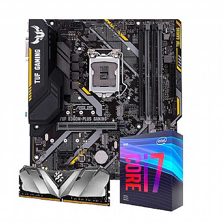 Kit Upgrade Processador Intel® Core™ i7 9700KF + Placa Mãe TUF B360M-PLUS GAMING/BR + Memória 8GB DDR4