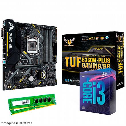 Kit Upgrade Processador Intel® Core™ i3 9100F + Placa Mãe Asus TUF B360M-PLUS GAMING/BR + Memória 8GB DDR4