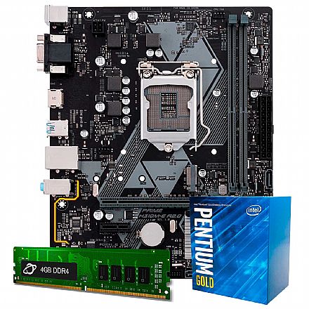 Kit Upgrade Processador Intel® Pentium Gold® G5400 + Placa Mãe Asus Prime H310M-E/BR + Memória 4GB DDR4