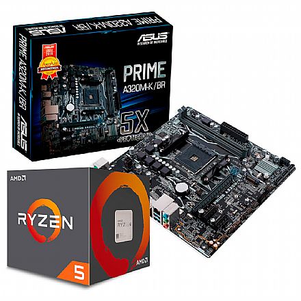 Kit Upgrade Processador AMD Ryzen™ 5 1600 AF + Placa Mãe Asus Prime A320M-K/BR