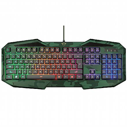 Teclado Gamer Trust GXT 830-RW-C Avonn Camuflado - LED Rainbow - Anti-Ghosting - USB - 23136