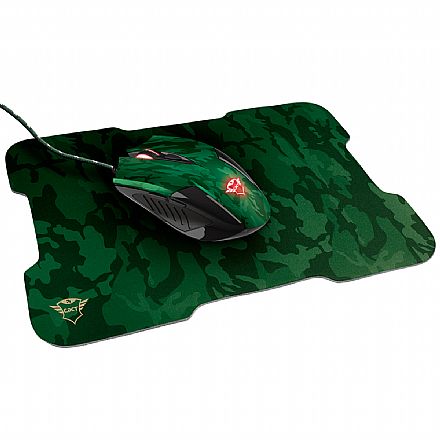 Kit Mouse e Mousepad Trust GXT 781 Rixa Camo - 3200dpi - 6 Botões - Ambidestro - 23611