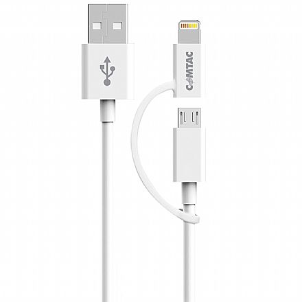 Cabo Lightning e Micro USB para USB - 2 em 1 - Micro USB e Lightning para iPhone - Branco - Comtac 9320