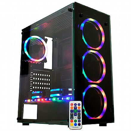 Gabinete Gamer K-Mex Atlantis Sync - ARGB - Controle Remoto - Lateral em Vidro - Mid Tower - CG-05N9