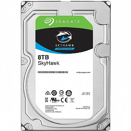 HD 8TB SATA - 7200RPM - 256MB Cache - Seagate SkyHawk Surveillance - ST8000VX004 - Ideal para Vigilância