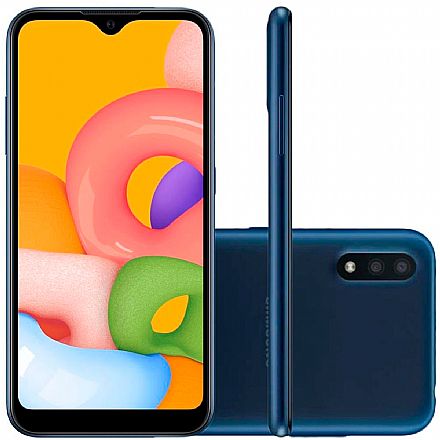 Smartphone Samsung Galaxy A01 - Tela 5.7", 32GB, Dual Chip, Câmera Dupla 13MP - Azul - SM-A015MZBEZTO