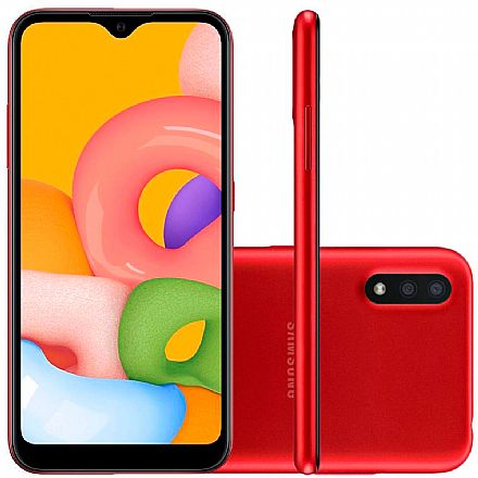 Smartphone Samsung Galaxy A01 - Tela 5.7", 32GB, Dual Chip, Câmera Dupla 13MP - Vermelho - SM-A015MZREZTO